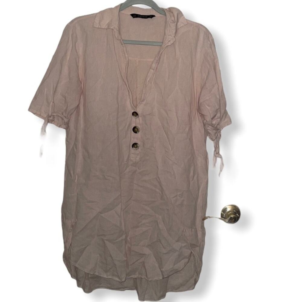 Zara Basic Pink Tunic With Buttons Collar Size Xs - image 1